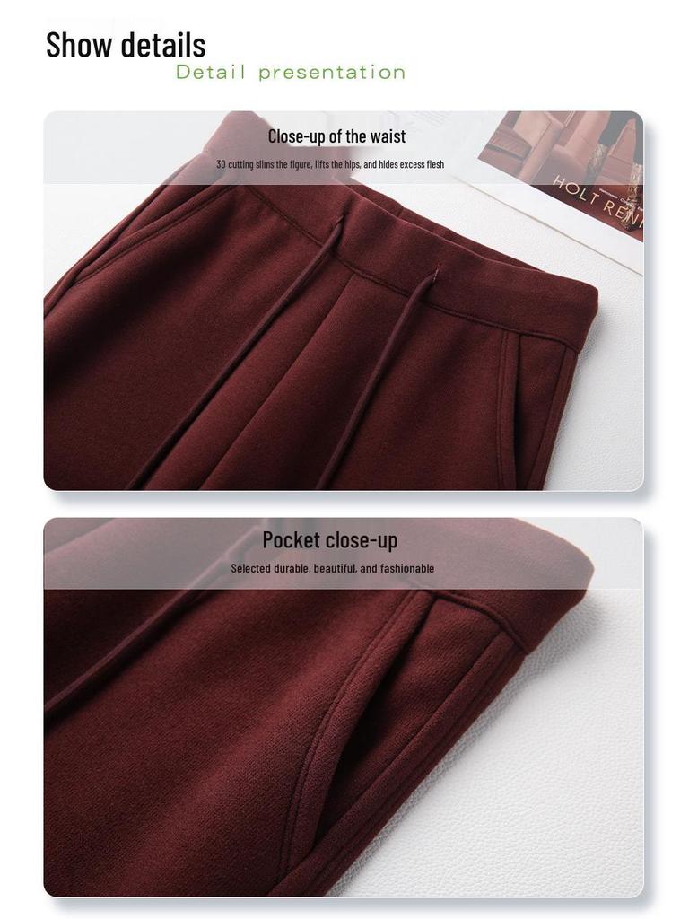 Ancola Red Women's High-Waisted Wool Wide-Leg Pants - 2024 Autumn/Winter Collection