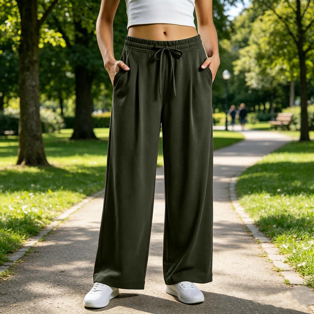 Women's Casual Loose Fit Pants with Elastic Waistband and Pockets for Athletic Everyday Wear