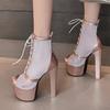 Women's high-heeled sandals sexy European and American style waterproof table thick heel large size hollow fish mouth shoes