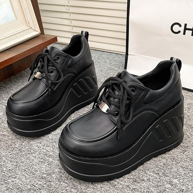 

Женская панк-обувь 10 см платформа оксфорды обувь простого дизайна модные массивные Мэри Джейн удобные повседневные уличные лоферы на шнуровке 42 чёрный