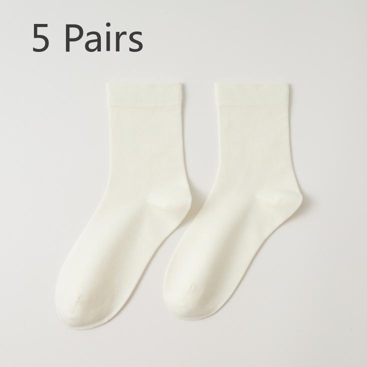 

5 пар носков до середины икры, весенние и летние хлопковые носки на каждый месяц, носки без косточек, антипиллинговые, женские, допаминовые, цветные, белые, студенческие носки 5 pairs слоновая кость