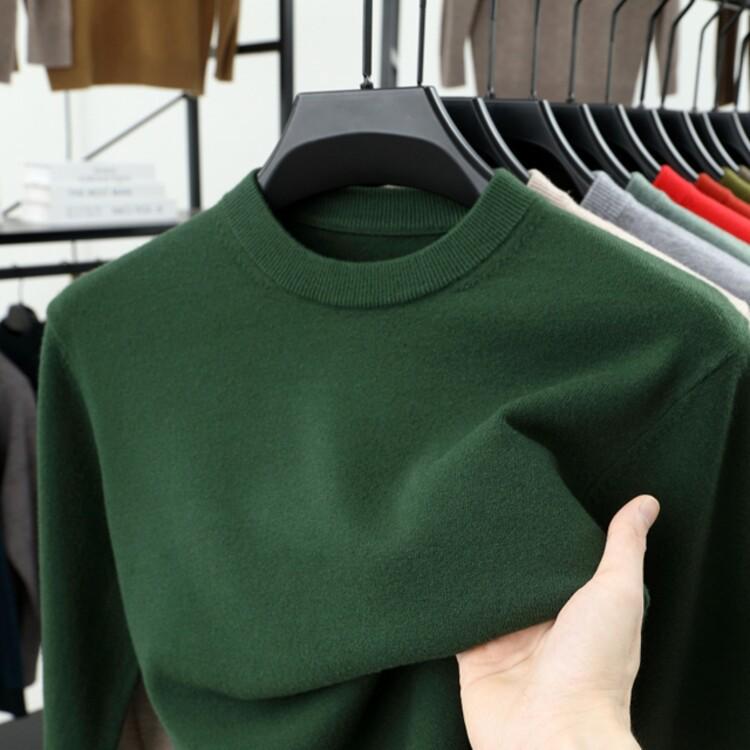 Men's Thick Knit Sweater - Round Neck, Solid Color, 500g, Autumn/Winter