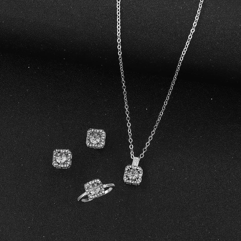 Elegant Square Cut Zirconia Jewelry Set - Shimmering Earrings, Necklace, And Ring - Timeless Luxury for Women - Perf… More