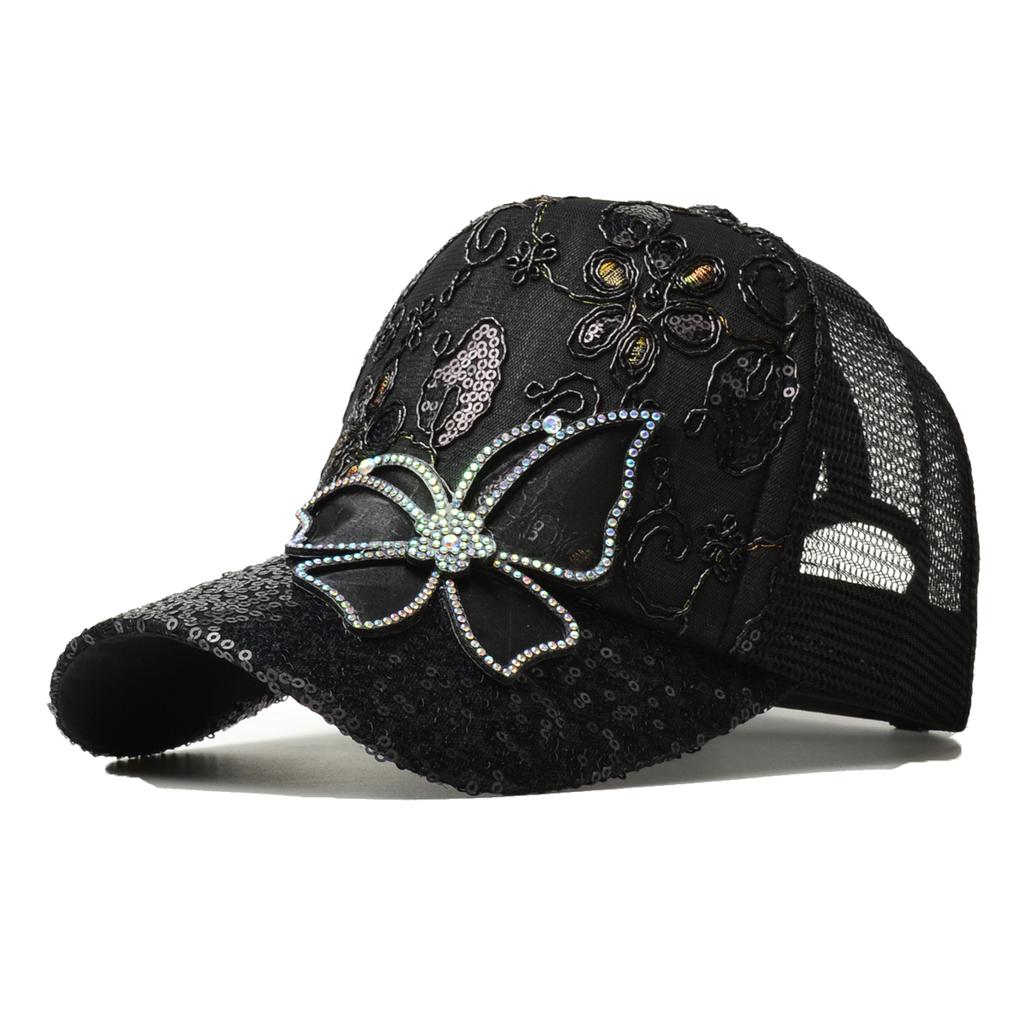 Northwood Summer Women Sequined Rhinestones Butterflies Baseball Caps Girls Sunoutdoor Breathable Sunshade Mesh Hats
