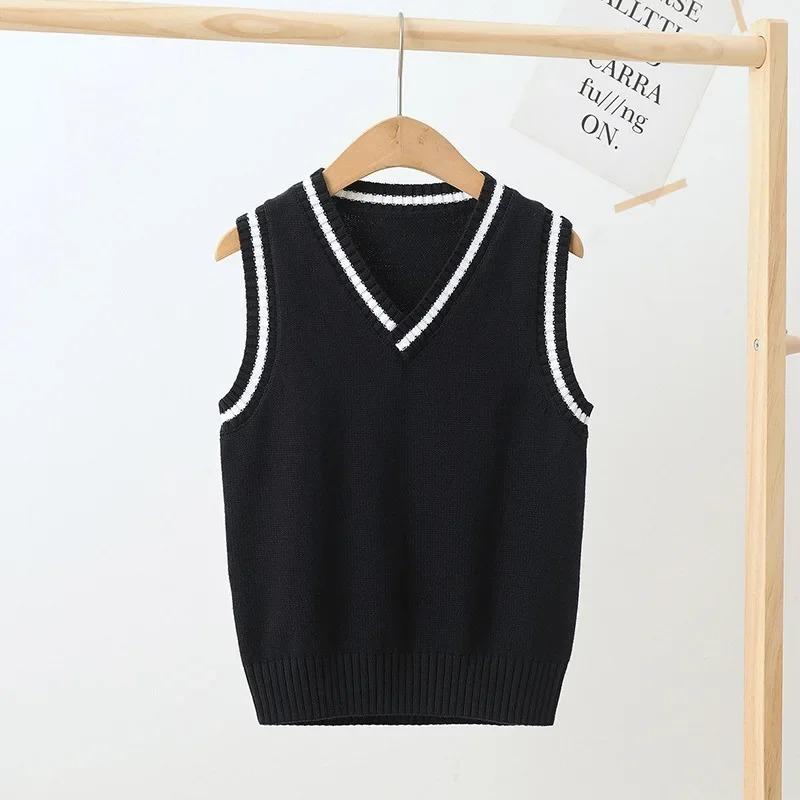 4-15 Years School Kids Knitted Vest Preppy Style Casual All-match Outerwear Waistcoats for Girls Spring Autumn Children Sweater