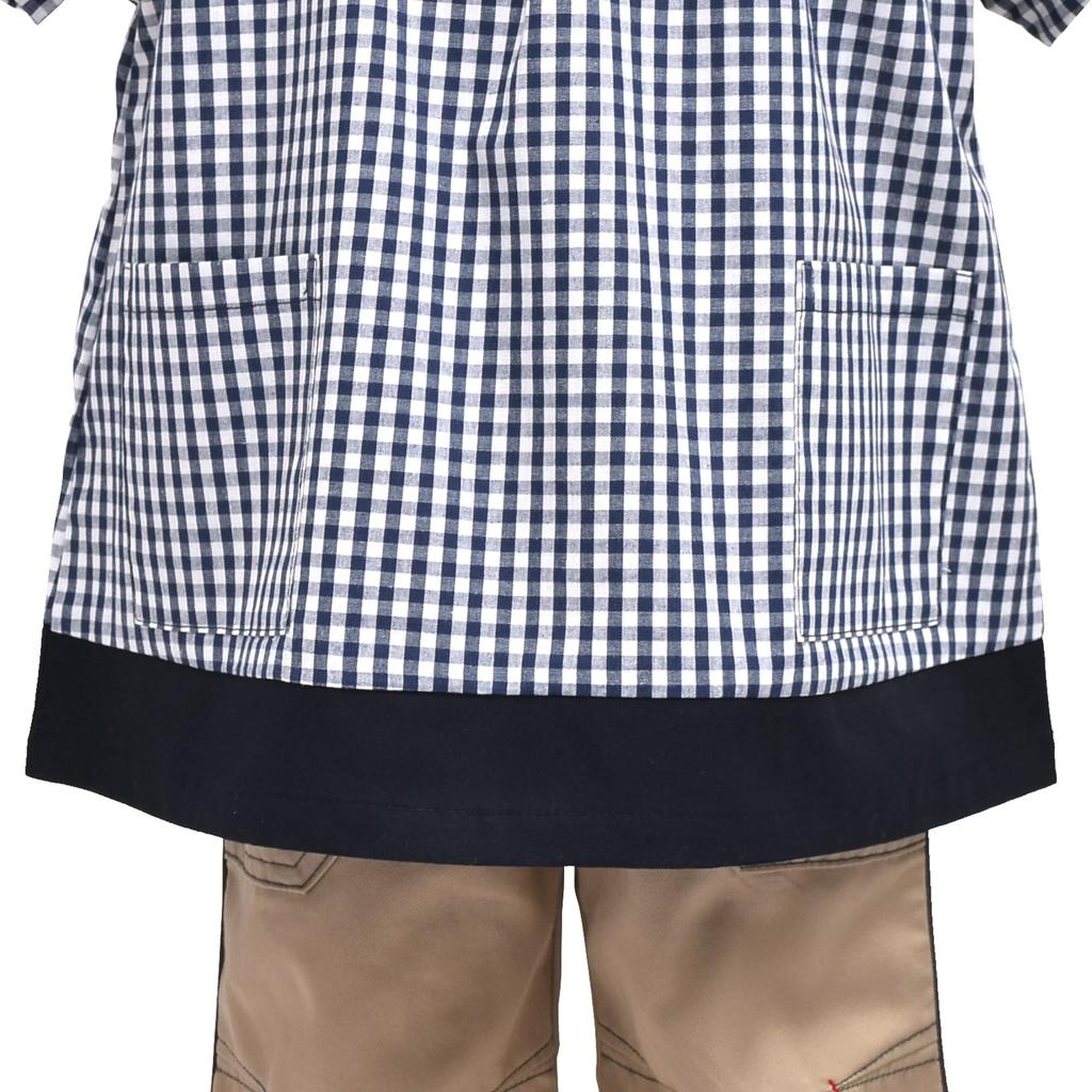 COLORFUL CANDY STYLE Short Sleeve Smock In Large Check and Navy Set of Stylish Short Sleeve Kindergarten Elementary School Calligraphy Art N1323113