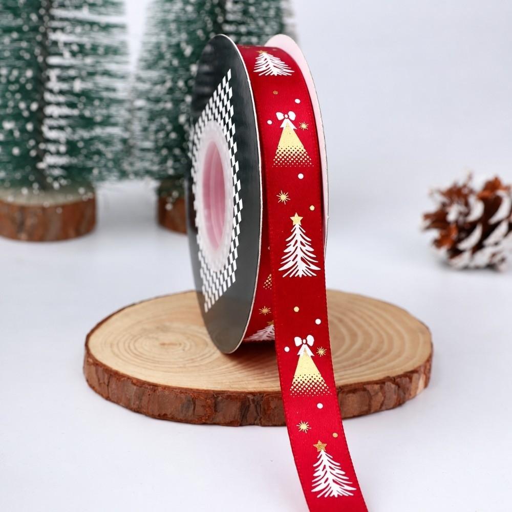 New 11m Christmas Ribbon Metallic Foil Print Christmas Theme Holiday Ribbon Satin Christmas Gifts Wrapping Ribbon Gift Wrapping