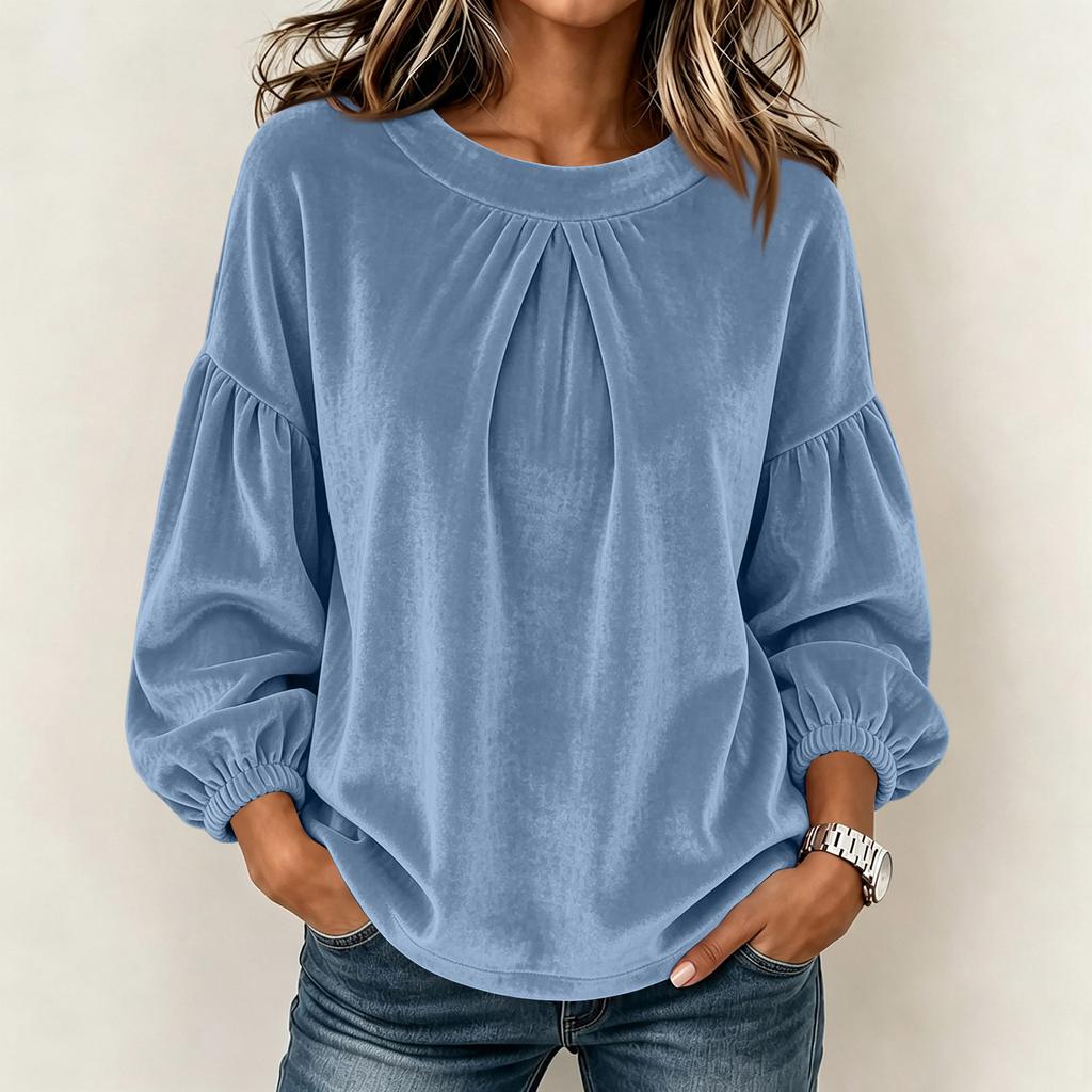 Women's Casual Velvet Sleeve Round Neck Top