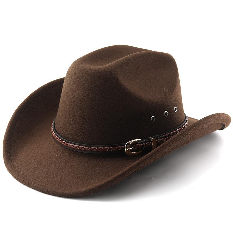 Western Cowboy Hat Outdoor Travel Sun Hat Women's Face-slimming Woolen Hat Hiking Hat Men's