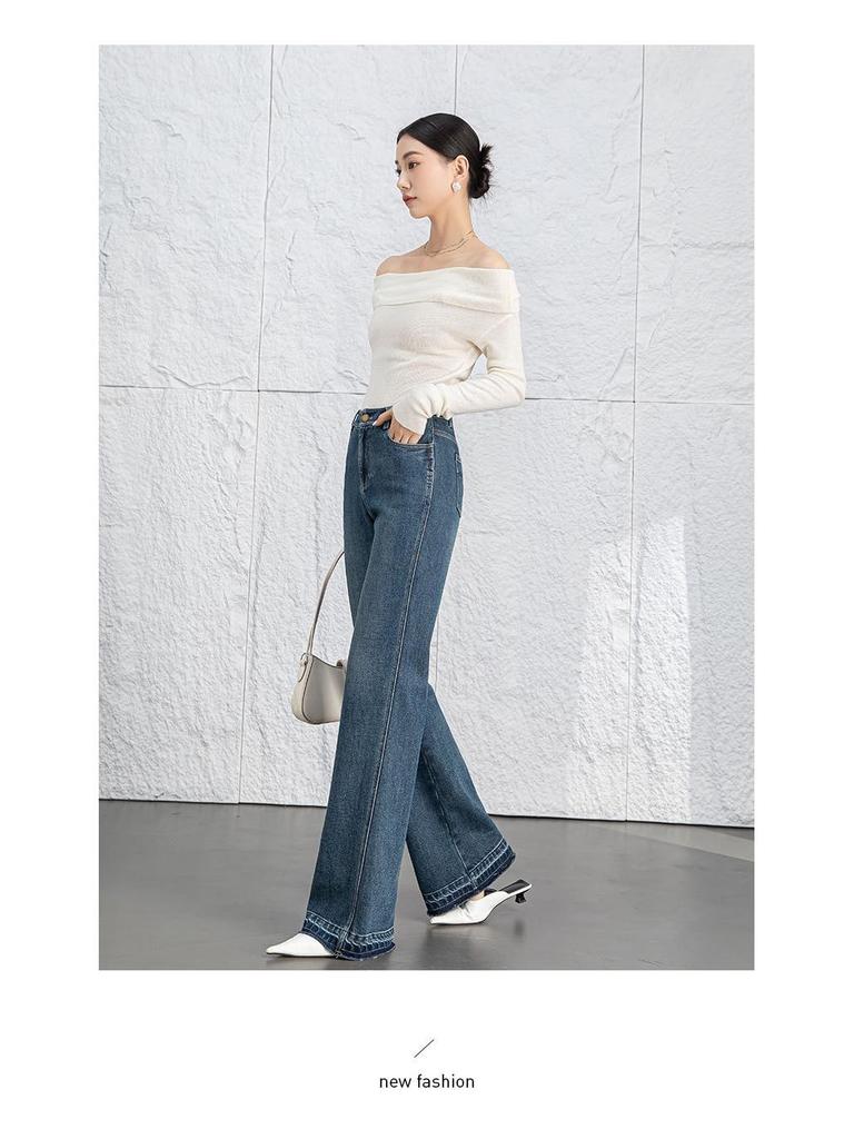 Xin Ge Women's Spring High Waist Retro Flare Jeans - Slimming Loose Fit, Wide Leg.