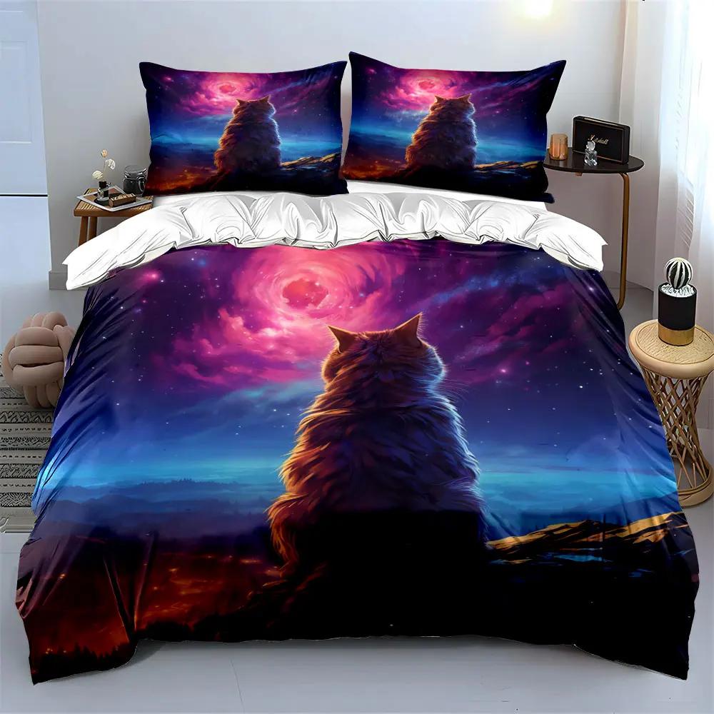 "Starry Night Cat Art Set" Soft Comfortable Duvet Cover Bedding Set Included 1*Duvet Cover & 2*Pillowcases Gift