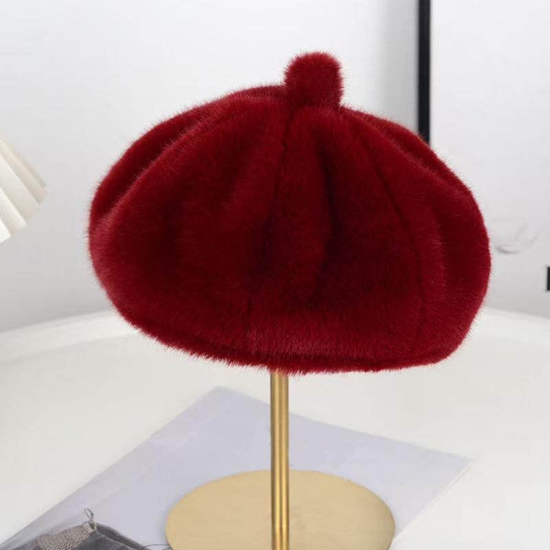 Winter Painter's Hat Vintage Faux Mink Fur Artistic Thickened Fashion Accessories Warmth Adjustable French Style One Size