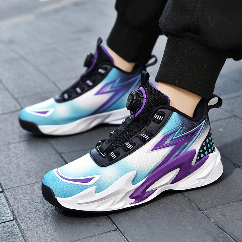 Boys' sports shoes mesh summer basketball shoes 2025 new middle-aged and older children's rotating button running shoes students