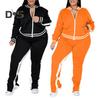 2 Stuks/Set Dames Joggingpak Plus Size Rits Lange Mouw Trainingspak met Broek Losvallend Trainingspak Sportoutfit voor Joggers