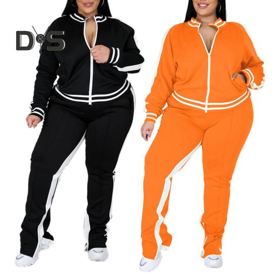 2-teiliges Jogginganzug-Set für Damen in Übergröße, mit Reißverschluss, langärmelig, Trainingsanzug mit Hose, lockere Passform, Sport-Outfit für Jogger