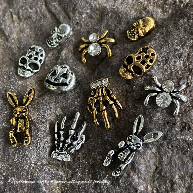 Japanese Metal Nail Art: Halloween Ghost Claw, Skull & Spider Rhinestone Stickers