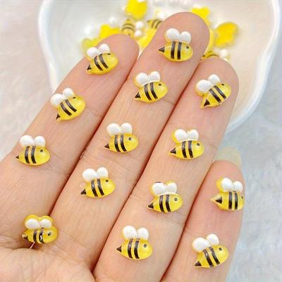 50Pcs New Cute Mini Bee Resin Statue Crafts Flat Ornaments Jewelry Making Hair Salon Nail Accessories, Bee Nail Art Charms