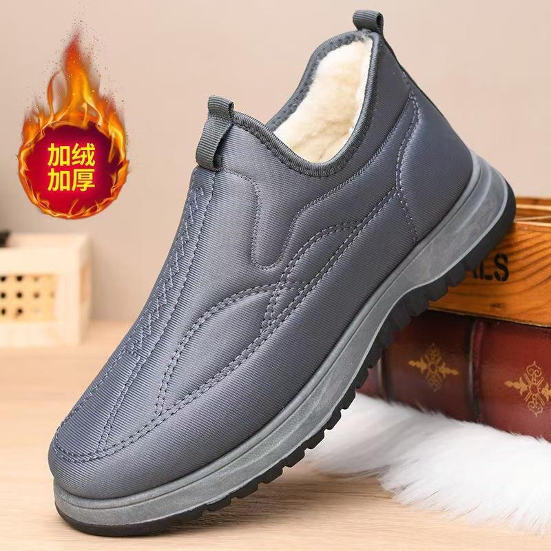 Wool shoes men's winter velvet warm thickened cotton shoes middle-aged and elderly father soft-soled snow boots one foot lazy shoes