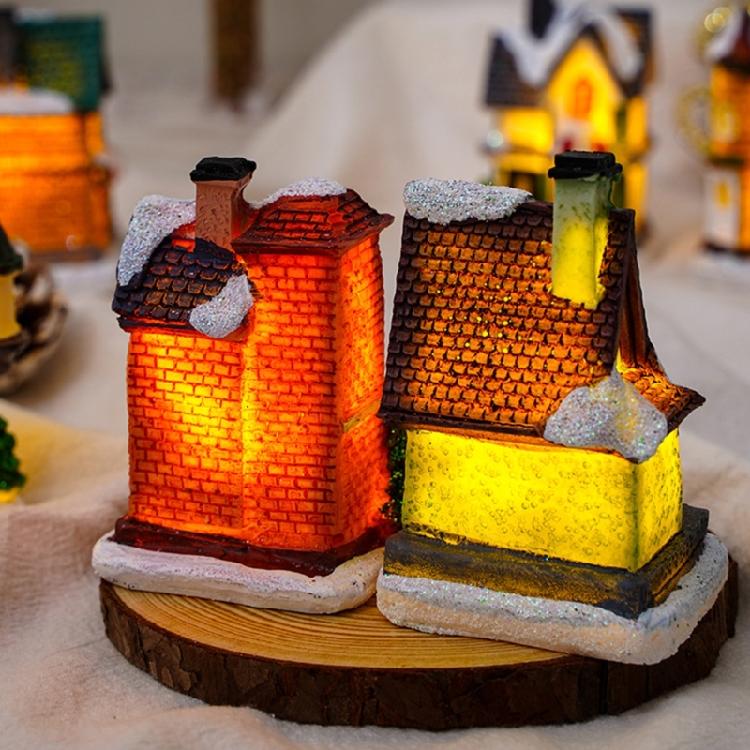 דמות בית חג מולד מיניאטורי עם תאורת LED לבית, חדר ילדים, שולחן עבודה