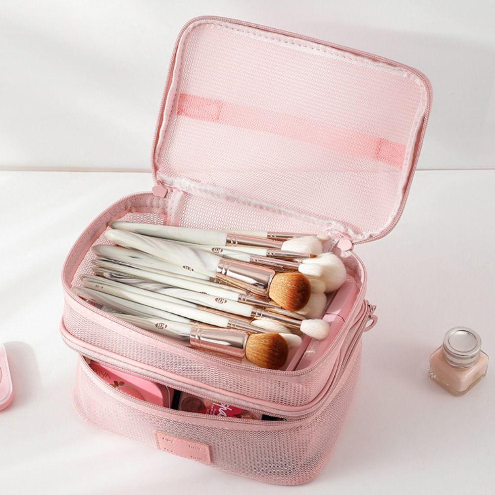 Lightweight Mesh Handheld Makeup Bag Square Cosmetic Cases Transparent Mesh Cosmetic Bag  Travel