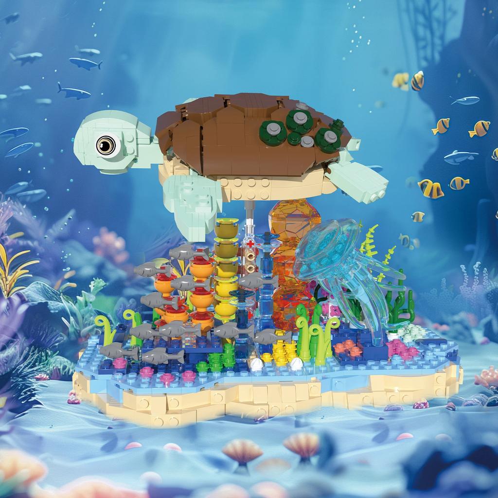 Non-Toxic 1091Pcs Sea Turtle Underwater World Scene Building Blocks Animal Model Bricks Desktop Decoration Kids Educational Toys Gifts