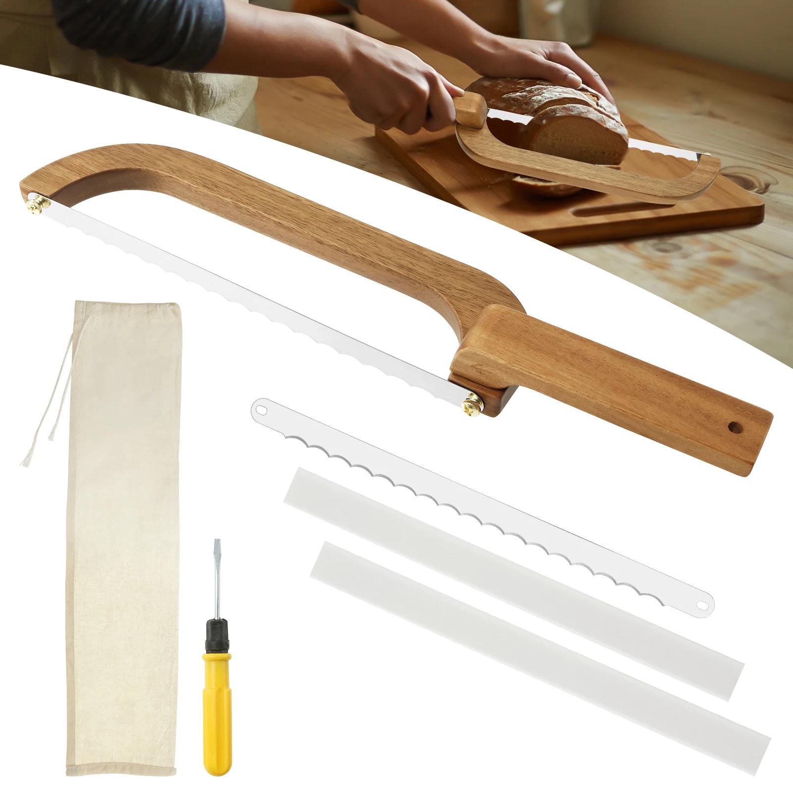 

Stainless Steel Serrated Sourdough Bread Slicer Labor Saving Bread Saw Pastry Cutting Tool with Removable Handle Baking Tools