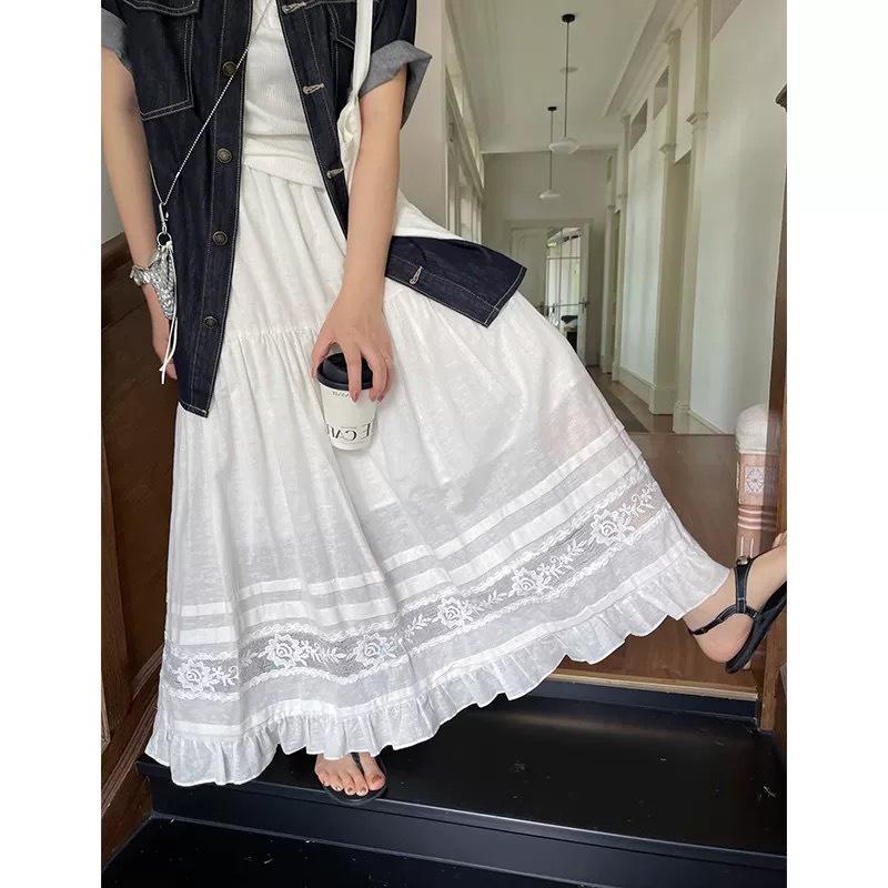 Spring 2026 Floral Lace Ruffled Women's Gentle Style Long Skirt