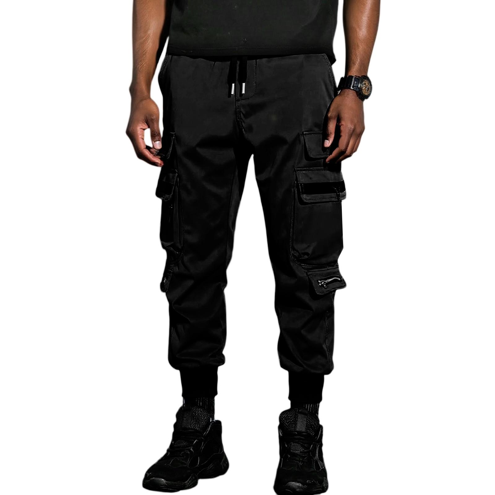 

Retro Work Pants For Men, New Multi Pocket Distressed, Loose Fitting, Tied Industrial Casual Pants M