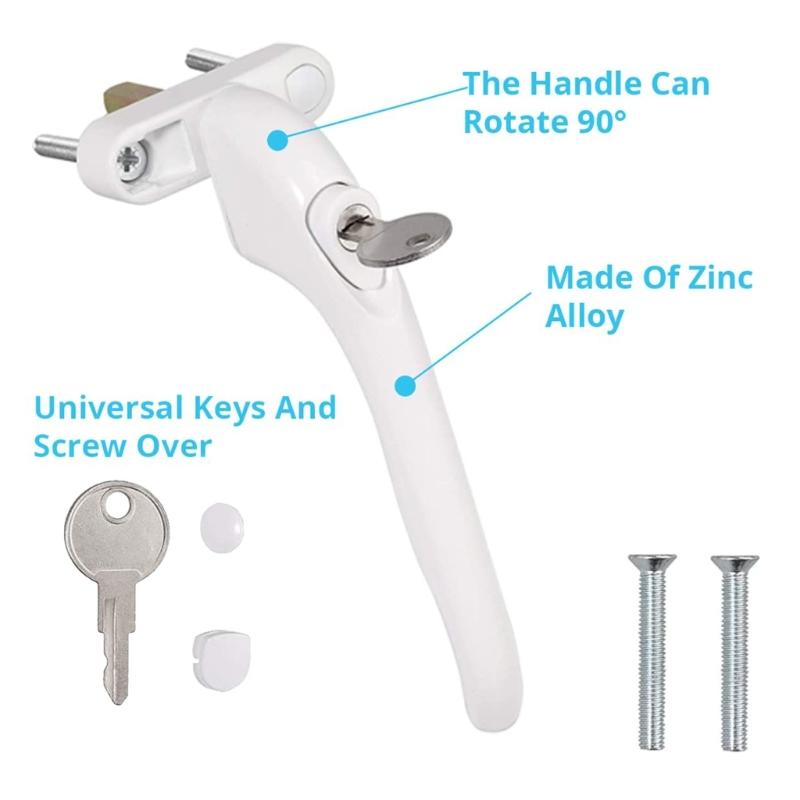 2Pcs Aluminum Alloy Window Handles Lock With Key & Screws Balcony Door Handle Lockable Double Glazing Window Handle