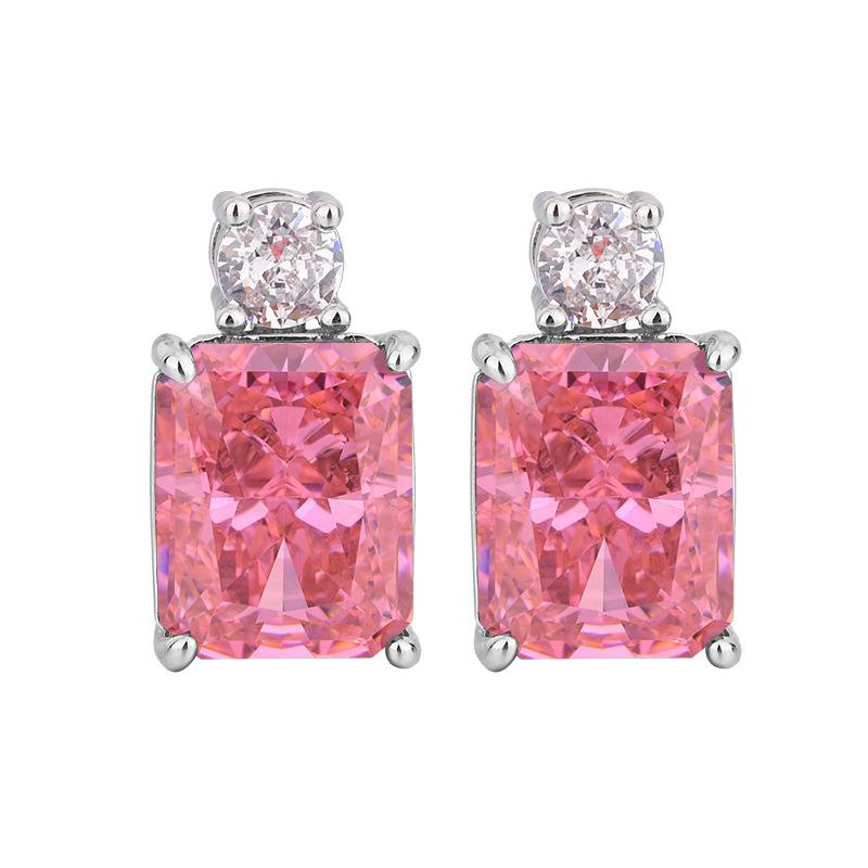 Autumn And Winter Jewelry Set High Carbon Diamond Ice Flower Cut Copper Inlaid Deep Pink Diamond Set Main Stone 8 * 10