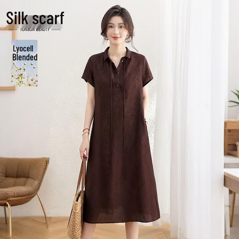Women s Lyocell Linen Blend A-Line Shirt Dress L