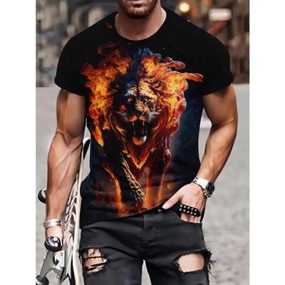 Kort Mouw Plus Size Zomer T-shirt Heren Outfit Vuur Leeuw 3D Print T-shirts Heren Casual Sportkleding T-shirt Mannelijk