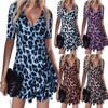 Women's V-neck Leopard Ruffled Sexy Nightclub Dress European American Hot Popular Style