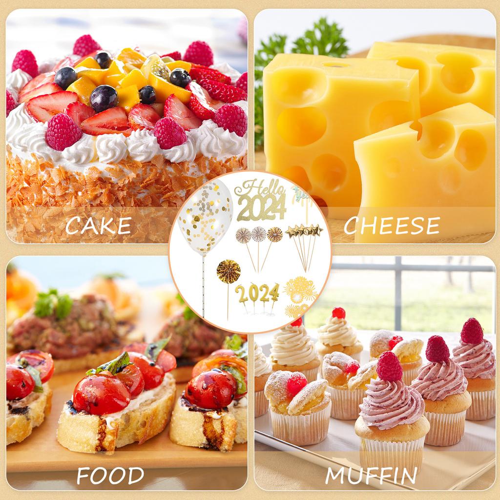 1Set Acrylic Paper New Year Cupcake Topper Set Festive Cake Decor for Party Dessert Display Photo Props Happy New Year 2026 Cake