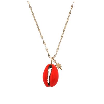 [Q8606] - Designer Necklace 'Cowrie' Orange Gold Steel - 20x13 Mm