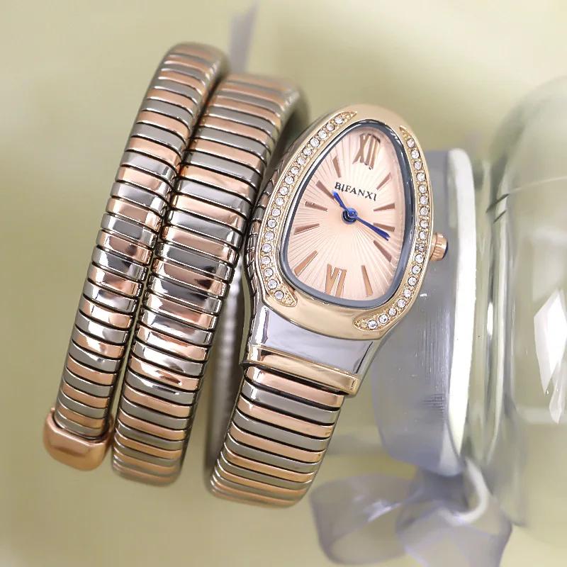 Diamond Gold Quartz Watch Women's Classic Snake Shape Watch Fashionable Elegant High Grade Women's Watch AAA Ladies Watch Girl