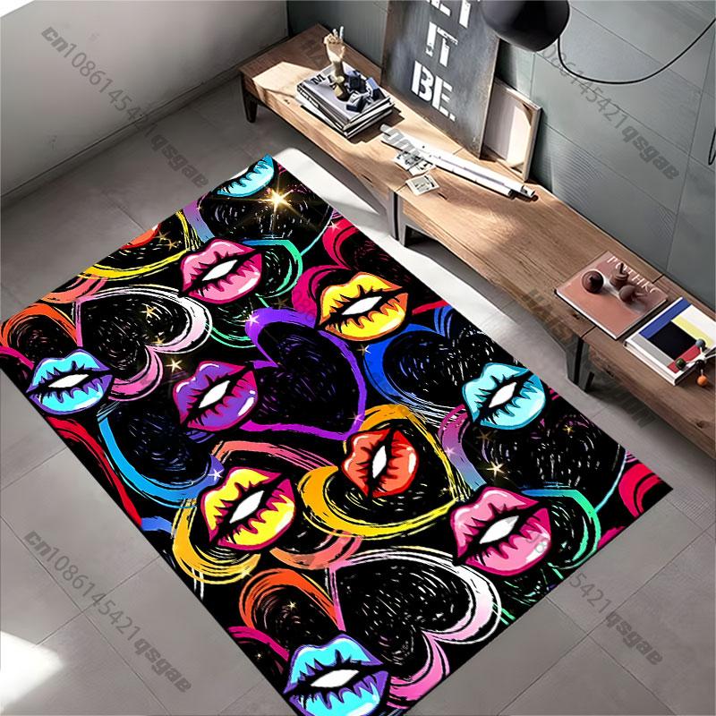 Colorful hearts and vibrant lips carpet Yoga living room room decor children's crawling mat doormat area rug games mat