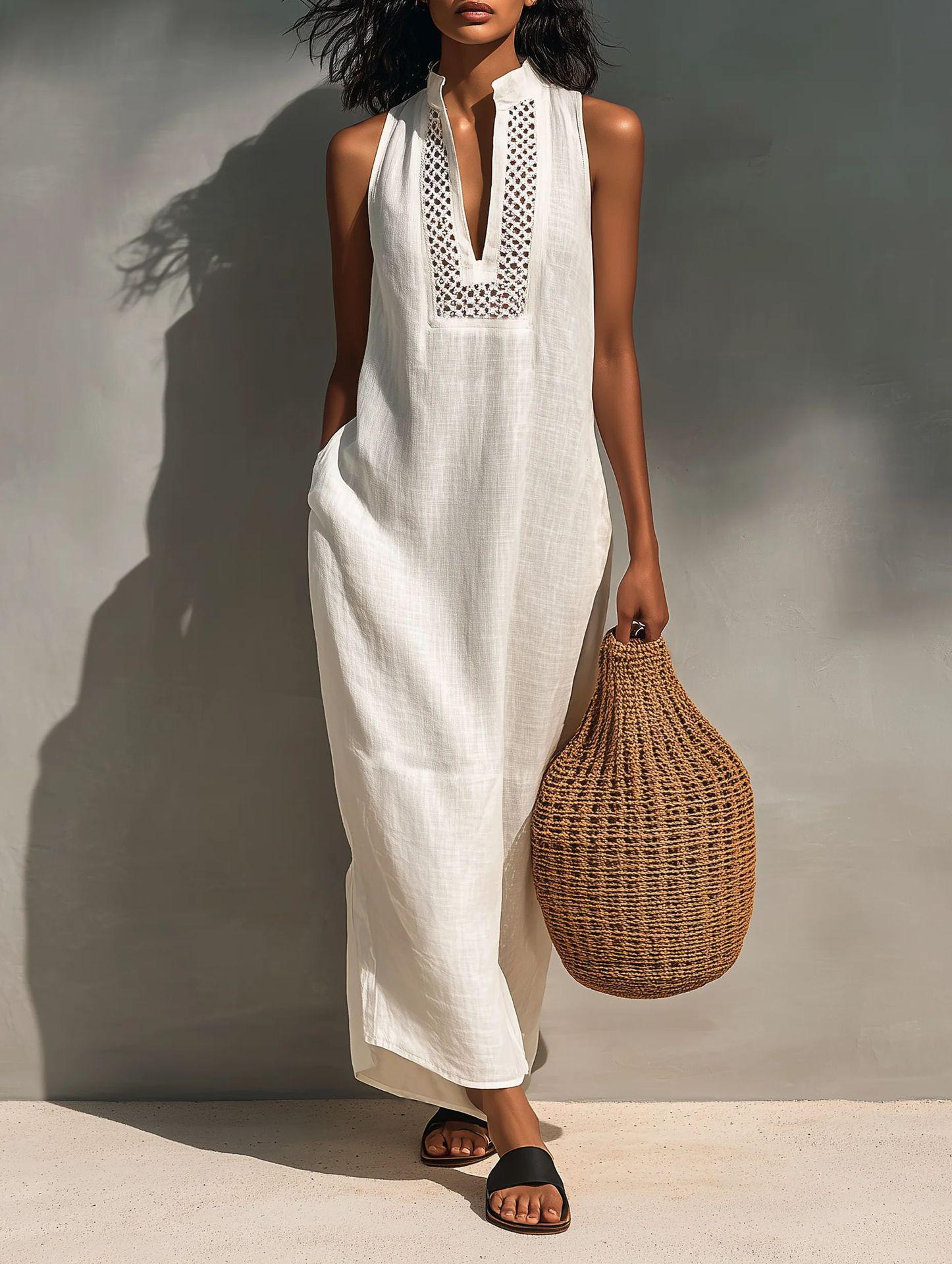 Women s Minimalist Sleeveless Cutout Neckline Long Dress (2026 Collection) Extra Small