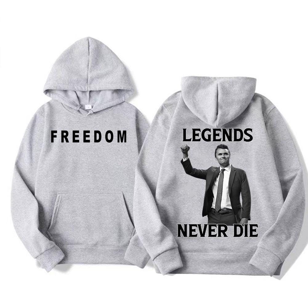 

Легенды Никогда Не Умирают Чарли Кирк Осень/Зима 2025 100% Хлопок с Принтом Худи Мужская Модная Тенденция Уличная Одежда Свитер Свободный S
