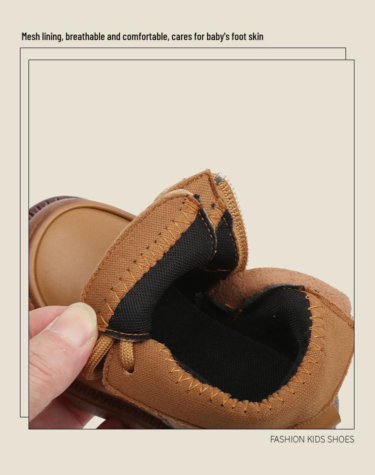 Fluffy Toddler Martin Boots - Yellow Cotton Leather Shoes for Baby Boys and Girls (Autumn/Winter)