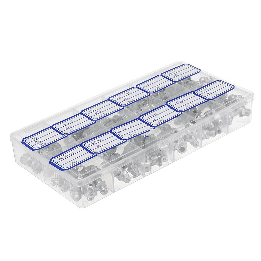 130Pcs Hydraulic Grease Nipples Galvanized Metal Grease Nipple Fitting Assortment Kits Fitting Metric Imperial BSP UNF