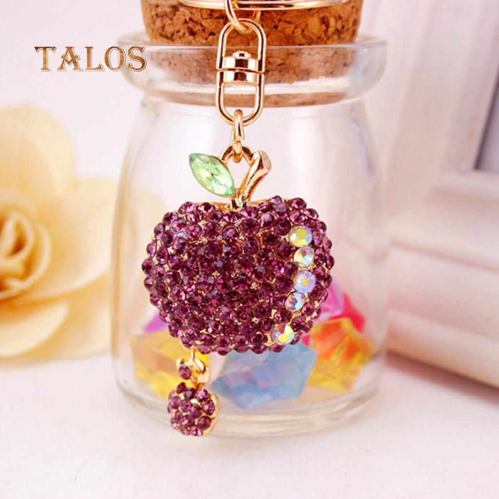 Fashion Cute Crystal Stone Apple Keyring Metal Car Key Chain Purse Bag Decor Gift Suspension Trinket