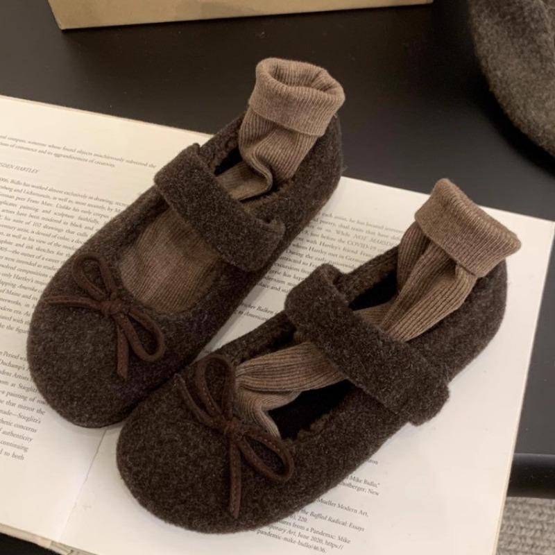 

Fashion Women s Flat Shoes Spring New Round Head Shallow Mouth Butterfly Suede Non-slip Wear-resistant Low-top Shoes 40