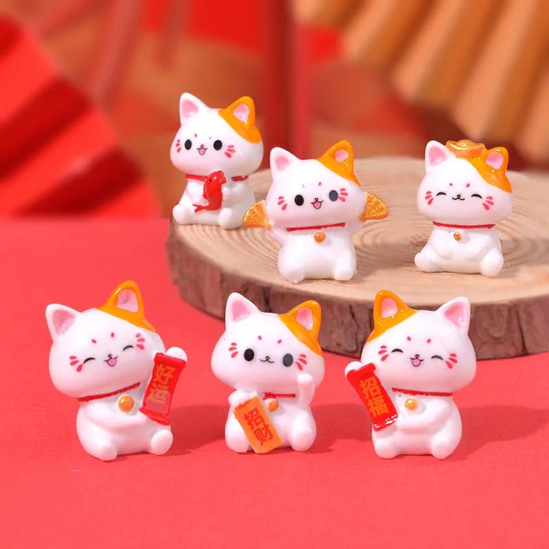 

6pcs Figurines Miniature Cute Lucky Cat Micro Landscape Crafts Ornaments For Home Decorations Animal Car Decor Room Accessories mini