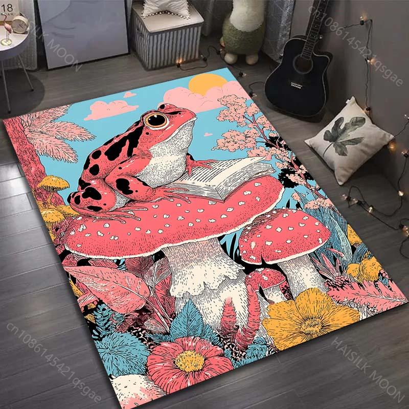 

Multiple sizes Frog sitting on mushroom reading Carpet for Living Room Bedroom Sofa Home Decor Rus Non-slip Floor Mat 40cm x 60cm
