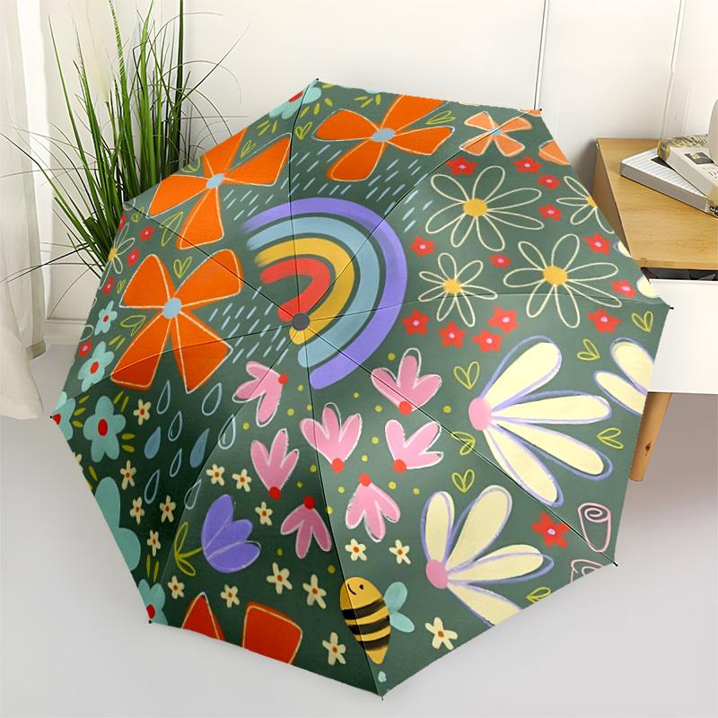 

1pc Floral Rainbow Automatic Open/Close Folding Umbrella - Compact 8-Rib Design, Daily Use, Perfect Gift for Friends & Family yy260327057