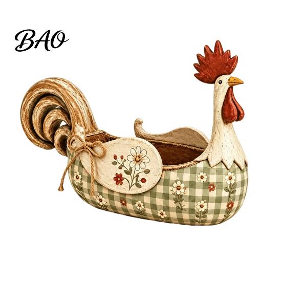 Floral Pattern Kitchen Organizer Vintage Farmhouse Rooster Utensil Holder, Resin Chicken Counter Organizer, Rustic Country Container Cooking