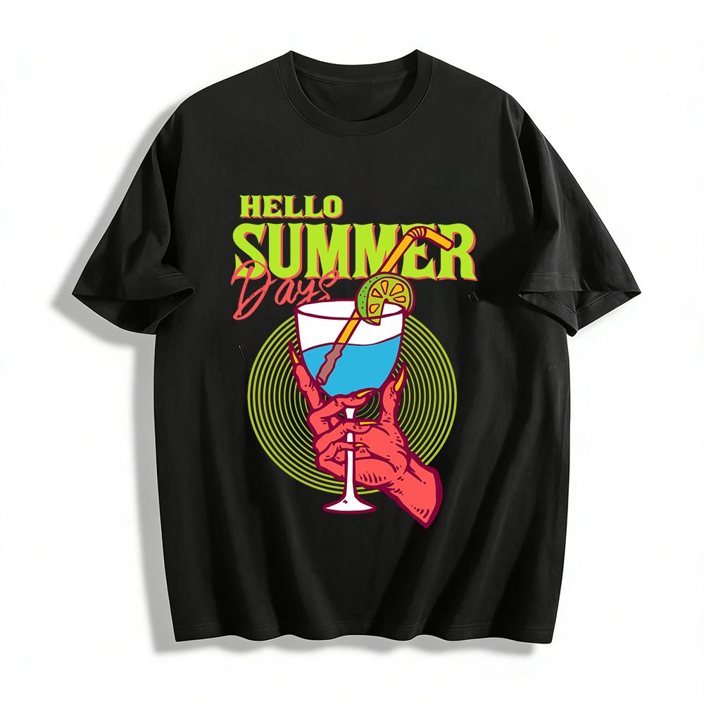 Hello Summer Days Claw Hand Cocktail Print Casual Vacation Tee Pure cotton T-shirt XXS