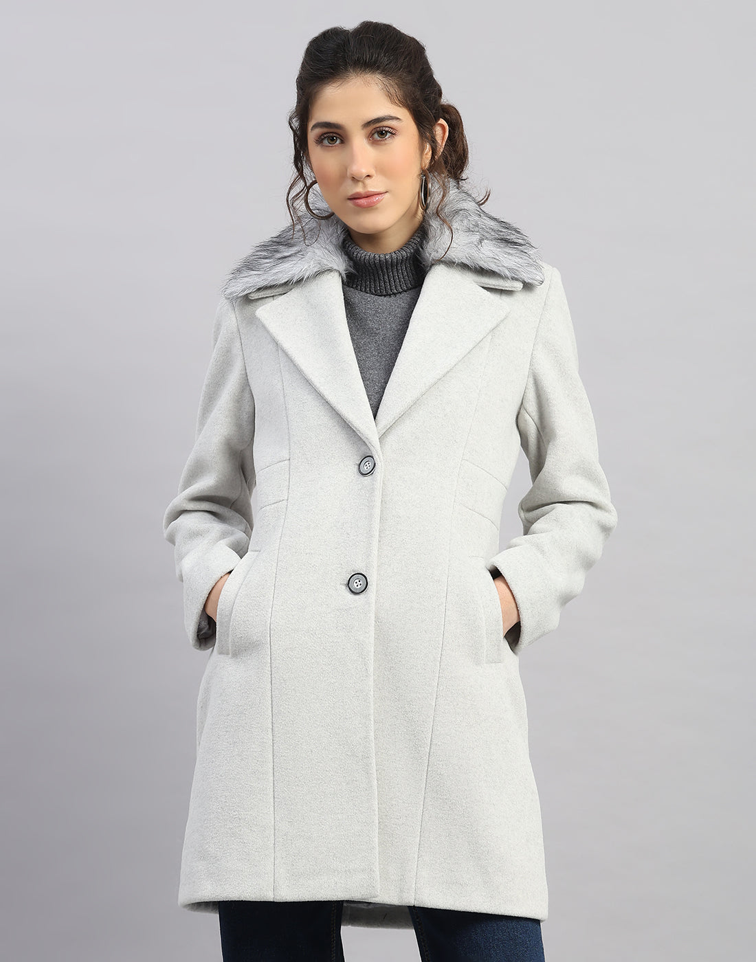 Monte Carlo Women Regular Fit Grey Melange Coat L