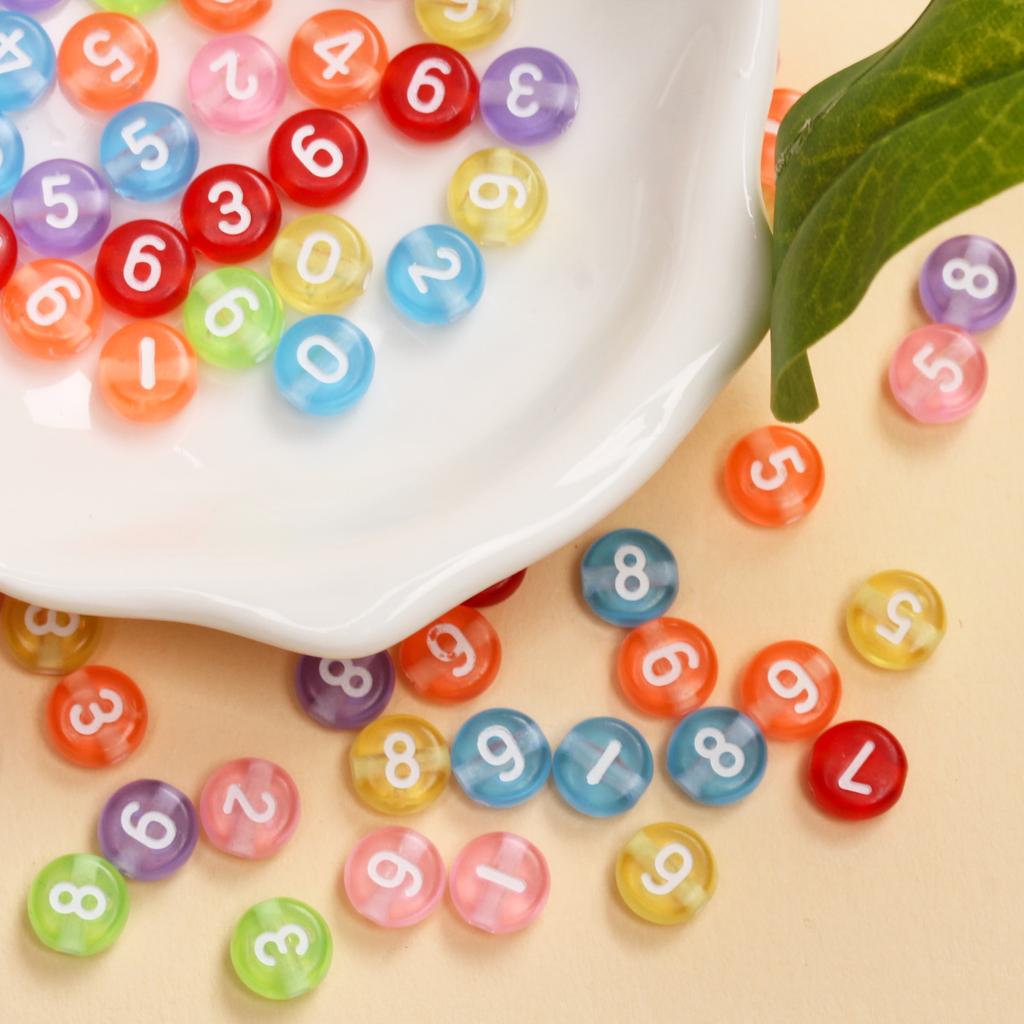 100pcs 7mm Acrylic Round Digital Beads for Mobile Phone Chain Making Bracelet DIY Handmade Necklace Fashion Beaded Material Accessories